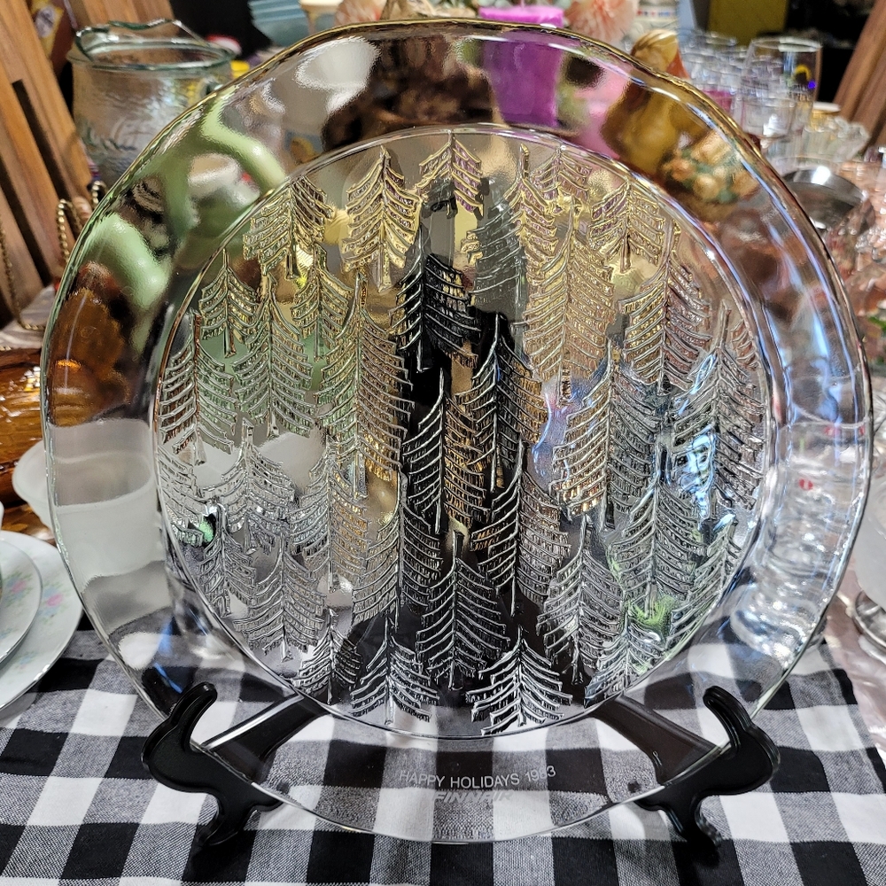 Iittala Kuusi Jorma Vennola Glass Spruce Tree Forest Platter